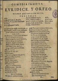 Euridice y Orfeo / de Don Antonio de Solís | Biblioteca Virtual Miguel de Cervantes