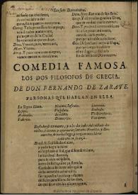 Los dos filósofos de Grecia / de don Fernando de Zárate ; edición crítica, prólogo y notas de José Vicente Salido López | Biblioteca Virtual Miguel de Cervantes