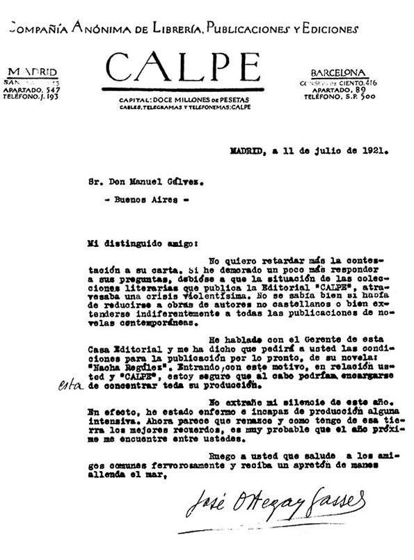 Ortega y Gasset, José. 11 de julio de 1921 | Biblioteca Virtual Miguel de Cervantes