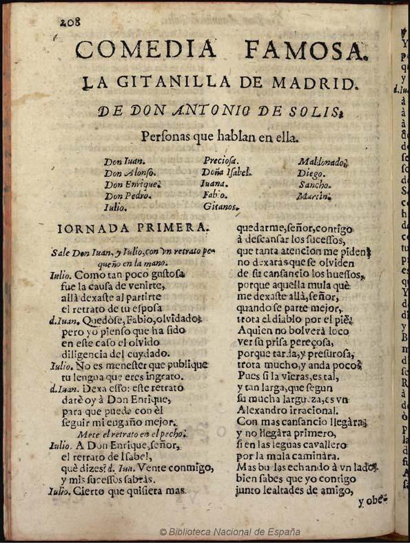 La gitanilla de Madrid [1681] / [Antonio de Solís] | Biblioteca Virtual Miguel de Cervantes