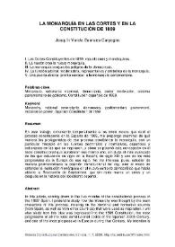 Portada:La Monarquía en las Cortes y en la Constitución de 1869 / Joaquín Varela Suanzes-Carpegna