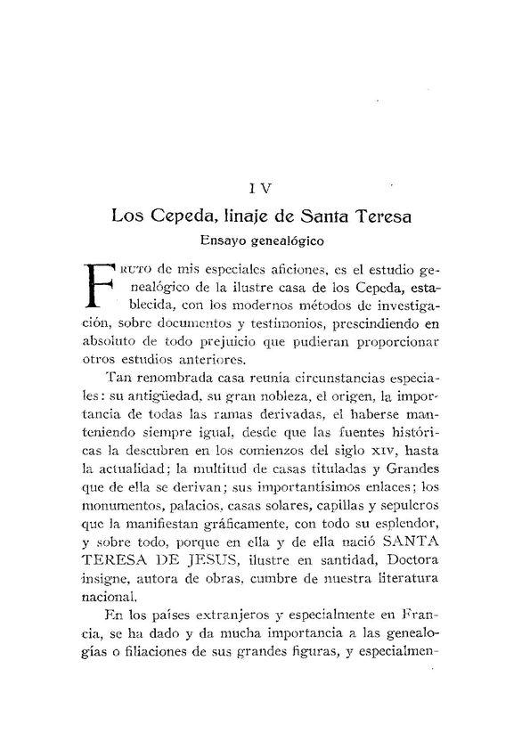Los Cepeda, linaje de Santa Teresa: ensayo genealógico / El Marqués de Ciadoncha | Biblioteca Virtual Miguel de Cervantes