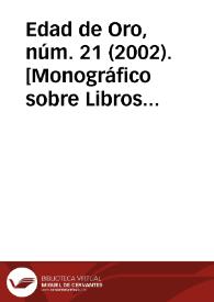 Edad de Oro, núm. 21 (2002). [Monográfico sobre Libros de caballerías] | Biblioteca Virtual Miguel de Cervantes