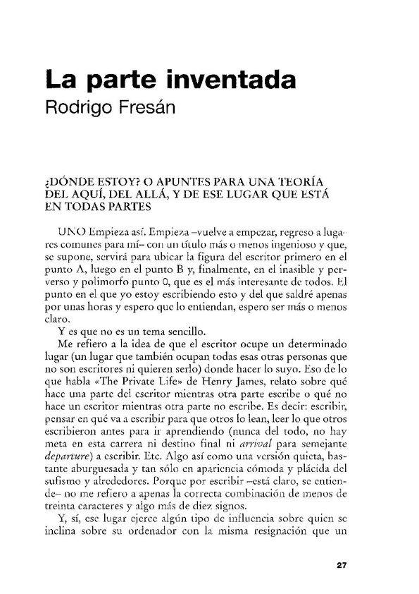 La parte inventada / Rodrigo Fresán | Biblioteca Virtual Miguel de Cervantes