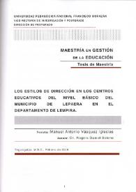 Los estilos de dirección en los centros educativos del nivel básico del municipio de Lepaera en el Departamento de Lempira / Manuel Antonio Vásquez Iglesias | Biblioteca Virtual Miguel de Cervantes