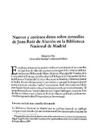 Nuevos y curiosos datos sobre comedias de Ruiz de Alarcón en la Biblioteca Nacional de Madrid / Margarita Peña | Biblioteca Virtual Miguel de Cervantes