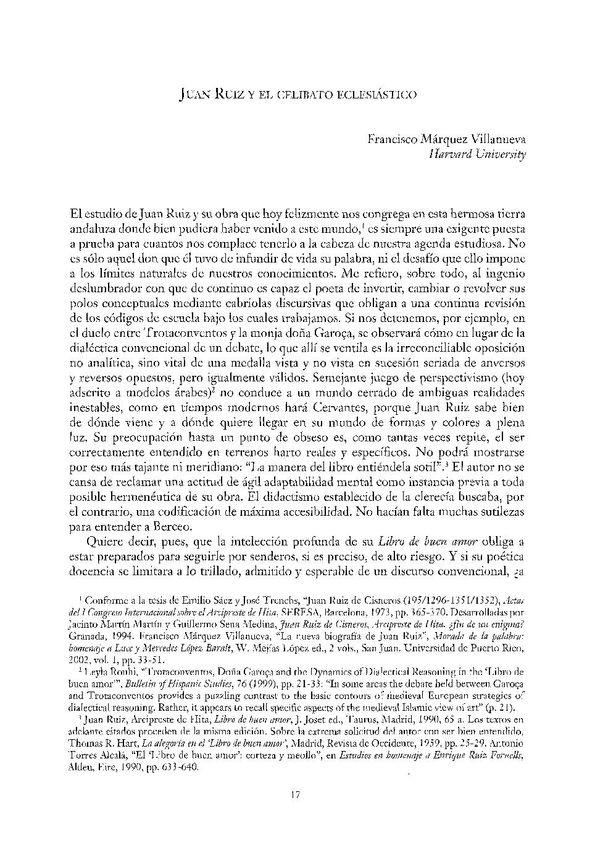 Juan Ruiz y el celibato eclesiástico / Francisco Márquez Villanueva | Biblioteca Virtual Miguel de Cervantes