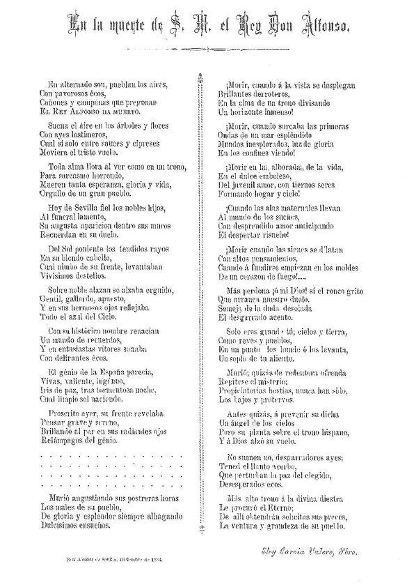 En la muerte de S.M. el Rey Don Alfonso / Eloy García Valero | Biblioteca Virtual Miguel de Cervantes