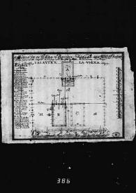 Más información sobre Borrador a tinta de la planta del templo y basílica de Talavera la Vieja. Conjunto de tres edificios, uno de ellos con escalinata