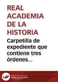 Más información sobre Carpetilla de expediente que contiene tres órdenes reales pidiendo el dictamen sobre los hallazgos de Cabeza del Griego