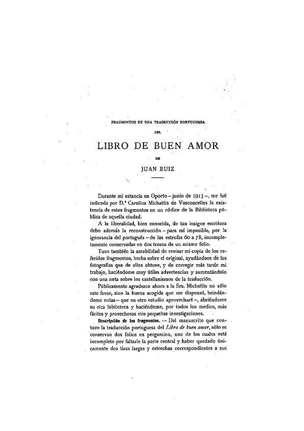 Fragmentos de una traducción portuguesa del "Libro de buen amor" / Antonio  García Solalinde | Biblioteca Virtual