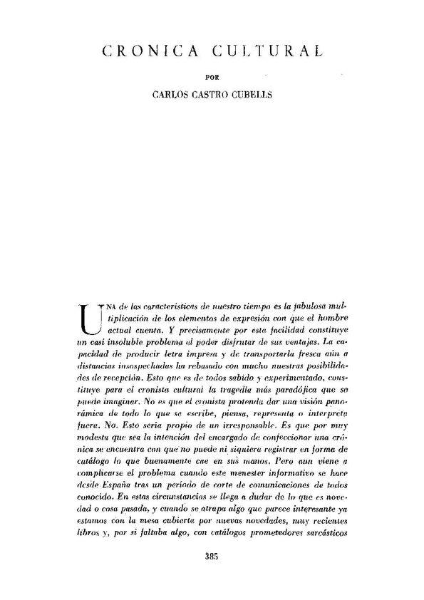 Crónica cultural / por Carlos Castro Cubells | Biblioteca Virtual