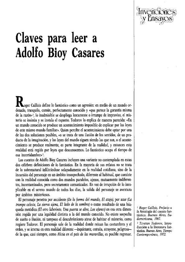 Claves para leer a Adolfo Bioy Casares / Graciela Scheines | Biblioteca Virtual Miguel de Cervantes