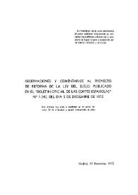 Observaciones y comentarios al proyecto de reforma de la Ley del Suelo, publicado en el "Boletín Oficial de las Cortes Españolas" Nº 1.242, del día 5 de diciembre de 1972 | Biblioteca Virtual Miguel de Cervantes