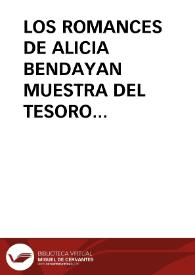 LOS ROMANCES DE ALICIA BENDAYAN MUESTRA DEL TESORO SEFARDI DE TETUAN (1ª parte) / Weich Shahak, Susana | Biblioteca Virtual Miguel de Cervantes