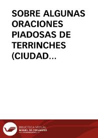 SOBRE ALGUNAS ORACIONES PIADOSAS DE TERRINCHES (CIUDAD REAL) / Jimenez Montalvo, María del Mar | Biblioteca Virtual Miguel de Cervantes