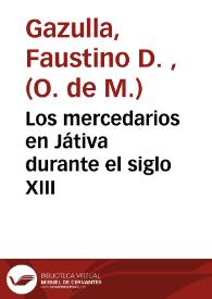 Los mercedarios en Játiva durante el siglo XIII | Biblioteca Virtual Miguel de Cervantes