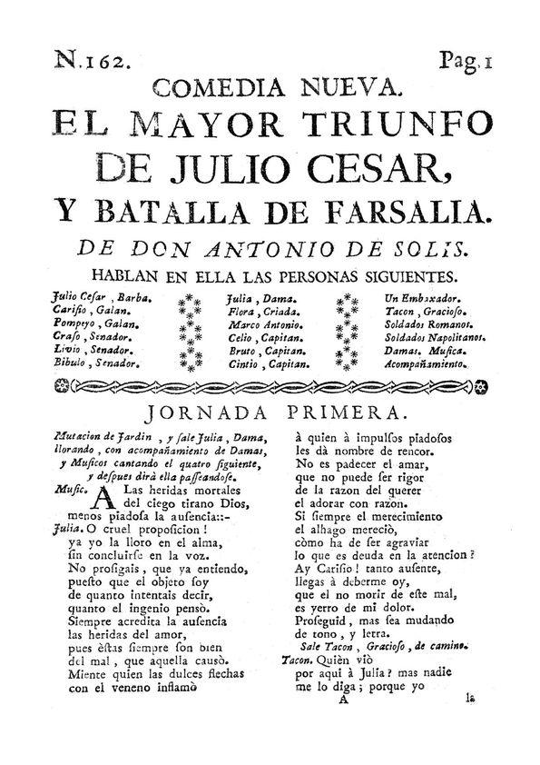 El mayor triunfo de Julio Cesar, y Batalla de Farsalia / de Don Antonio de Solis | Biblioteca Virtual Miguel de Cervantes
