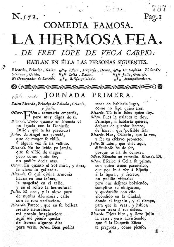 Comedia Famosa La Hermosa Fea De Frey Lope De Vega Carpio Biblioteca Virtual Miguel De