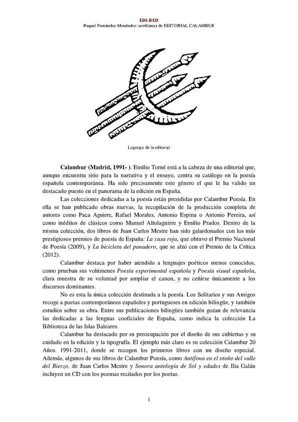 Calambur Editorial (Madrid, 1991-) [Semblanza] / Raquel Fernández Menéndez | Biblioteca Virtual Miguel de Cervantes