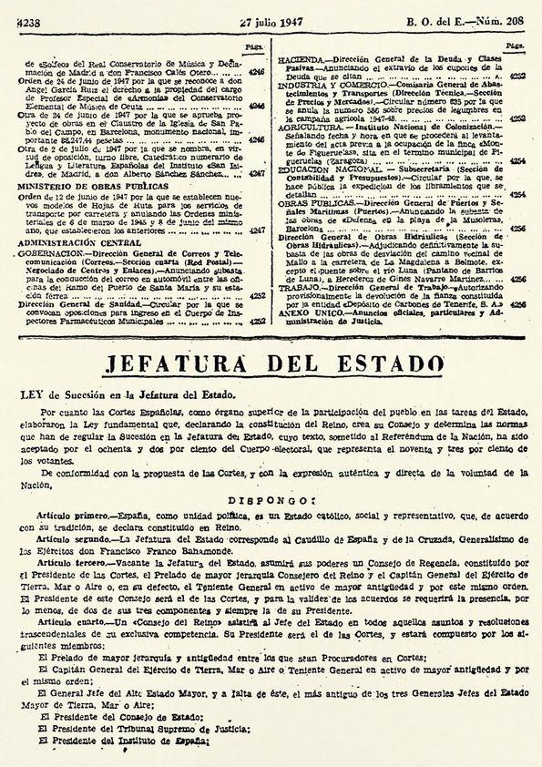 Ley de sucesión en la Jefatura del Estado de 26 de julio de 1947 | Biblioteca Virtual Miguel de Cervantes