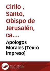 Apologos Morales  | Biblioteca Virtual Miguel de Cervantes