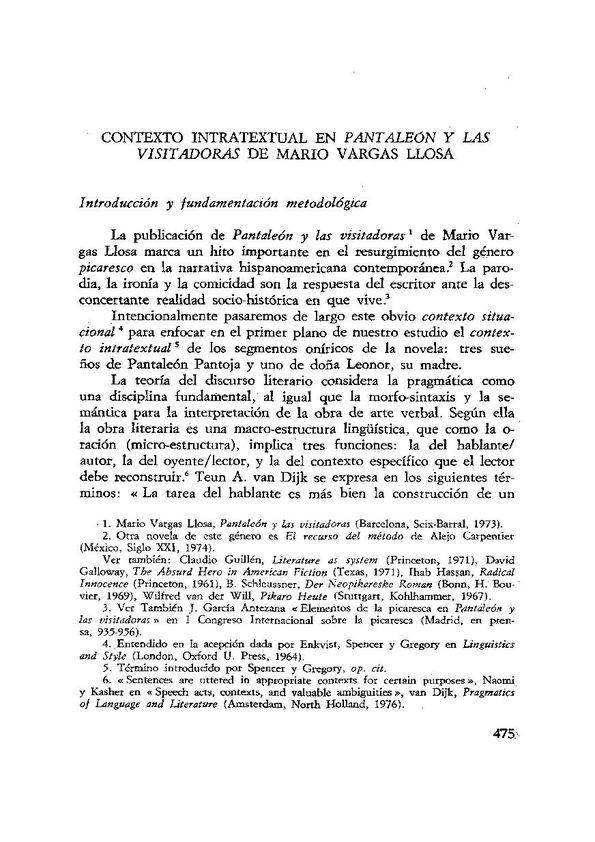 Contexto intratextual en "Pantaleón y las visitadoras" de Mario Vargas Llosa / Jorge García Antezana | Biblioteca Virtual Miguel de Cervantes