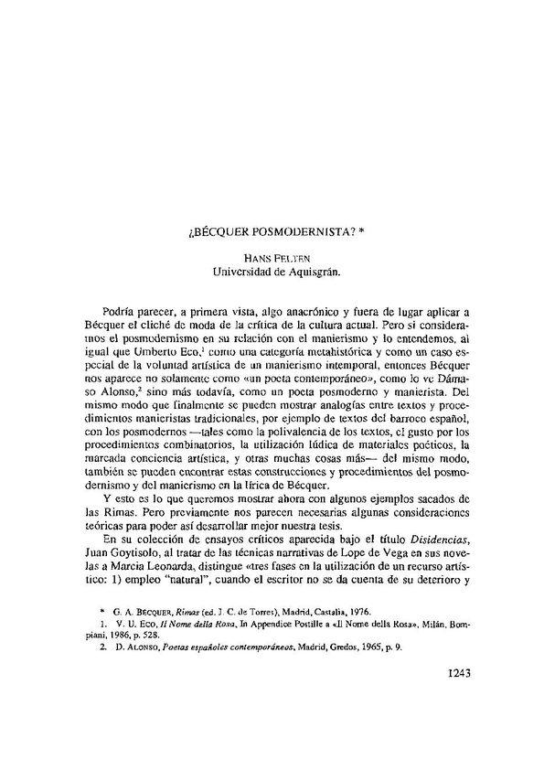 ¿Bécquer postmodernista? / Hans Felten | Biblioteca Virtual Miguel de Cervantes