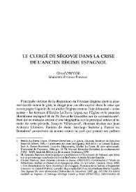 Le clergé de Ségovie dans la crise de l'Ancien Régime Espagnol / Gérard Dufour | Biblioteca Virtual Miguel de Cervantes