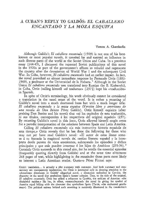 A Cuban´s reply to Galdós: "El caballero encantado y la moza esquiva" / Vernon A. Chamberlin | Biblioteca Virtual Miguel de Cervantes