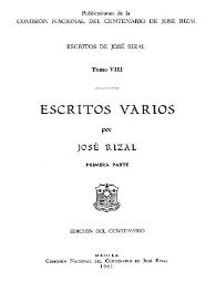 Escritos varios. Primera parte / por José Rizal | Biblioteca Virtual Miguel de Cervantes