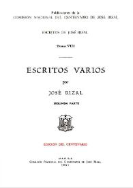 Escritos varios. Segunda parte / por José Rizal | Biblioteca Virtual Miguel de Cervantes