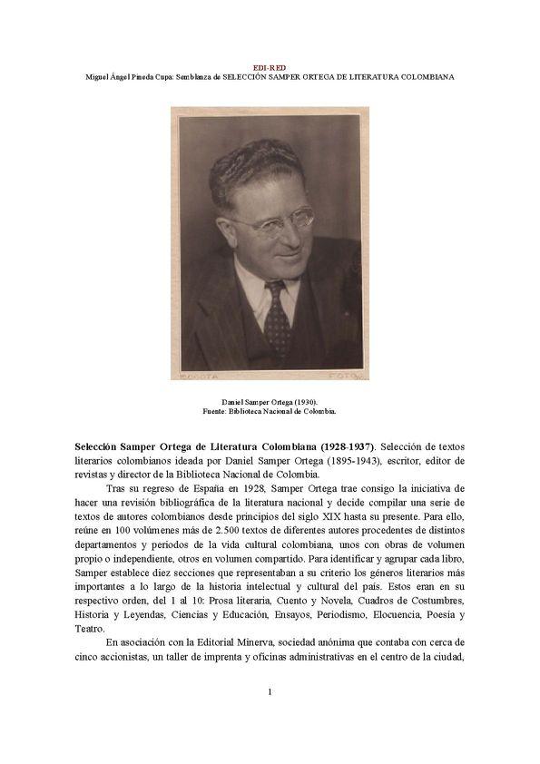 Selección Samper Ortega de Literatura Colombiana (1928-1937) [Semblanza] / Miguel Ángel Pineda Cupa | Biblioteca Virtual Miguel de Cervantes