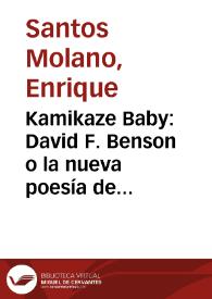 Kamikaze Baby: David F. Benson o la nueva poesía de los Estados Unidos | Biblioteca Virtual Miguel de Cervantes