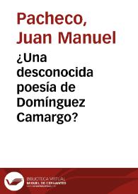 ¿Una desconocida poesía de Domínguez Camargo? | Biblioteca Virtual Miguel de Cervantes