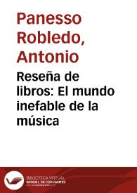 Reseña de libros: El mundo inefable de la música | Biblioteca Virtual Miguel de Cervantes