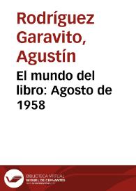 El mundo del libro: Agosto de 1958 | Biblioteca Virtual Miguel de Cervantes