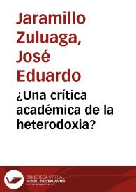 ¿Una crítica académica de la heterodoxia? | Biblioteca Virtual Miguel de Cervantes