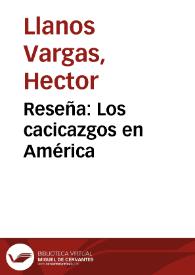 Reseña: Los cacicazgos en América | Biblioteca Virtual Miguel de Cervantes