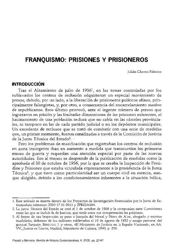 Franquismo: prisiones y prisioneros / Julián Chaves Palacios | Biblioteca Virtual Miguel de Cervantes