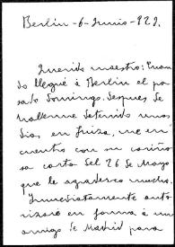 Carta de José María Ots a Rafael Altamira. Berlín, 6 de junio de 1923  | Biblioteca Virtual Miguel de Cervantes