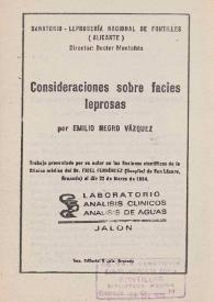 Consideraciones sobre facies leprosas / por Emilio Negro Vázquez | Biblioteca Virtual Miguel de Cervantes