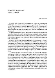 Carta de Argentina. Crisis y cultura / Luis Gregorich | Biblioteca Virtual Miguel de Cervantes