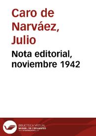 Nota editorial, noviembre 1942 | Biblioteca Virtual Miguel de Cervantes