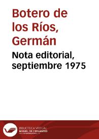 Nota editorial, septiembre 1975 | Biblioteca Virtual Miguel de Cervantes