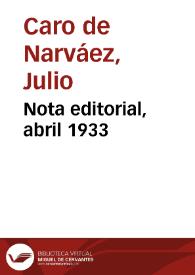 Nota editorial, abril 1933 | Biblioteca Virtual Miguel de Cervantes