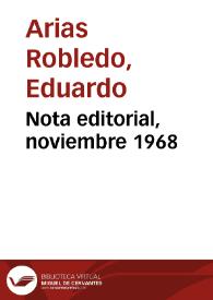 Nota editorial, noviembre 1968 | Biblioteca Virtual Miguel de Cervantes