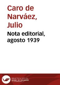Nota editorial, agosto 1939 | Biblioteca Virtual Miguel de Cervantes