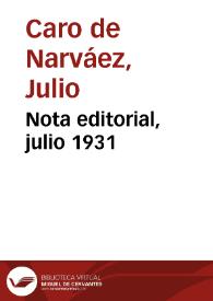 Nota editorial, julio 1931 | Biblioteca Virtual Miguel de Cervantes