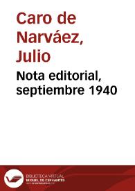 Nota editorial, septiembre 1940 | Biblioteca Virtual Miguel de Cervantes